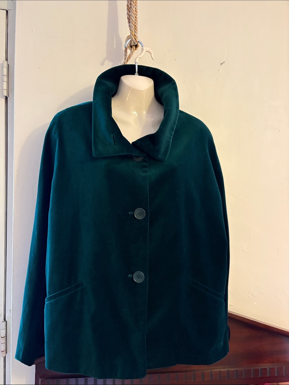 Talbots Deep Teal Velvet Cape Coat.   Cotton